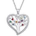 Personalized Family Heart Birthstone Pendant Necklace - Silver or Goldtone, 20" Chain
