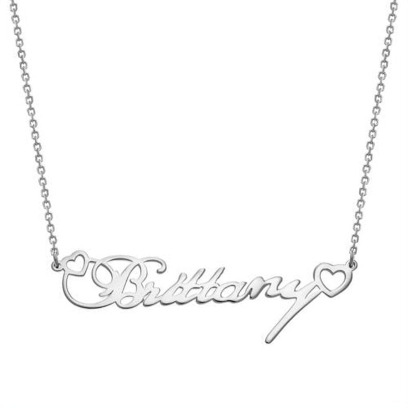 Personalized Silver Name Necklace with Hearts - Custom Script Pendant