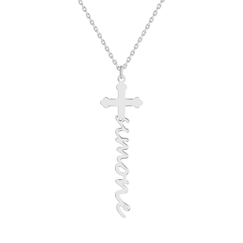 Personalized Script Name Cross Necklace - Sterling Silver, Gold, Rose Gold