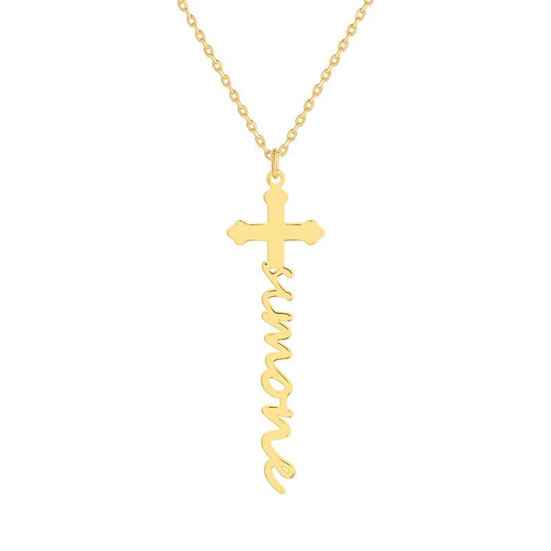 Personalized Cross Necklace with Name Sterling Silver & Gold Options – Custom Script Pendant for Women