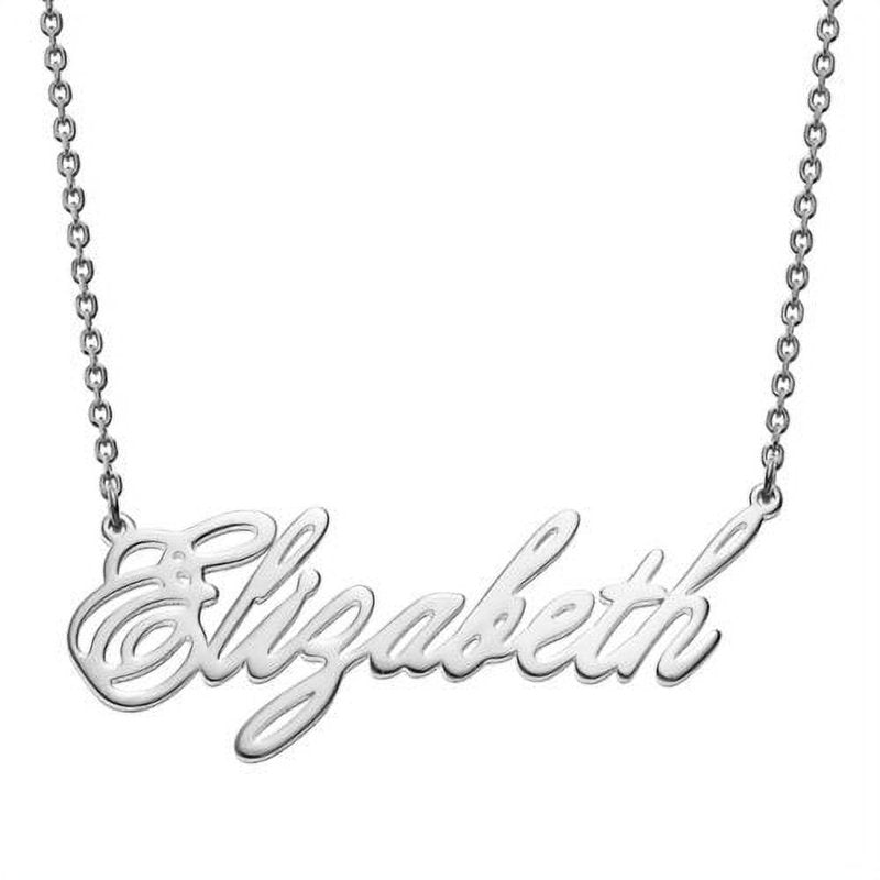 Personalized Silver Name Necklace, Custom Script Pendant, 18 Inch Chain
