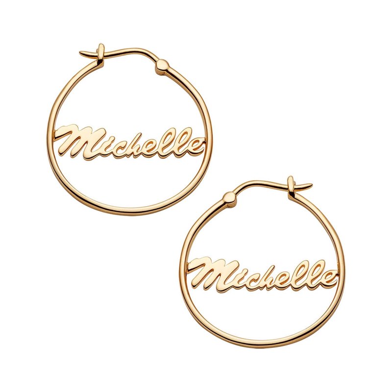 Personalized Gold Over Silver Hoop Earrings with Name - Small 25mm or Medium 35mm