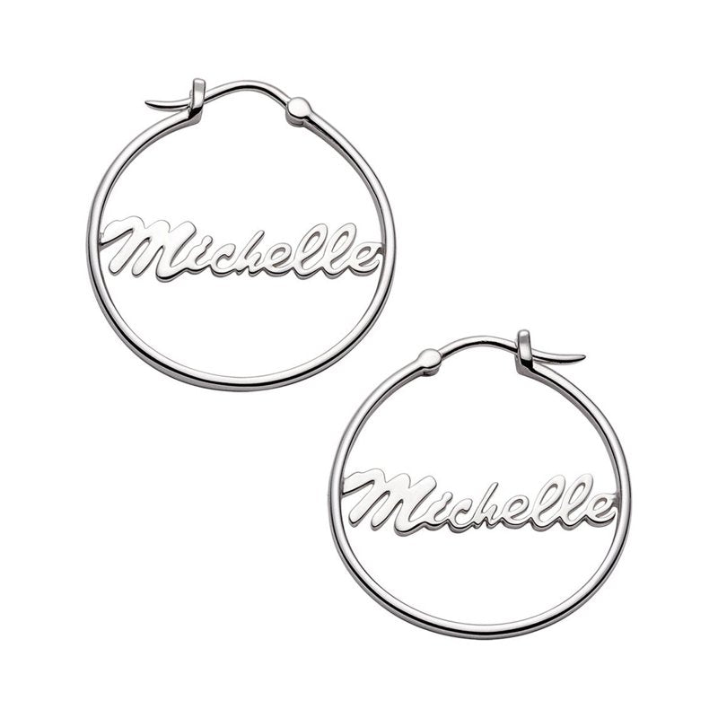 Personalized Silver or Gold Over Silver Hoop Earrings with Name Customization - Small 25mm or Medium 35mm