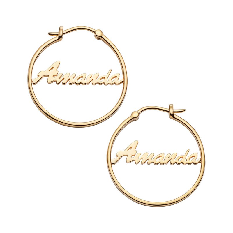 Personalized Women's Sterling Silver or Gold Hoop Earrings Custom Name Small & Medium Sizes