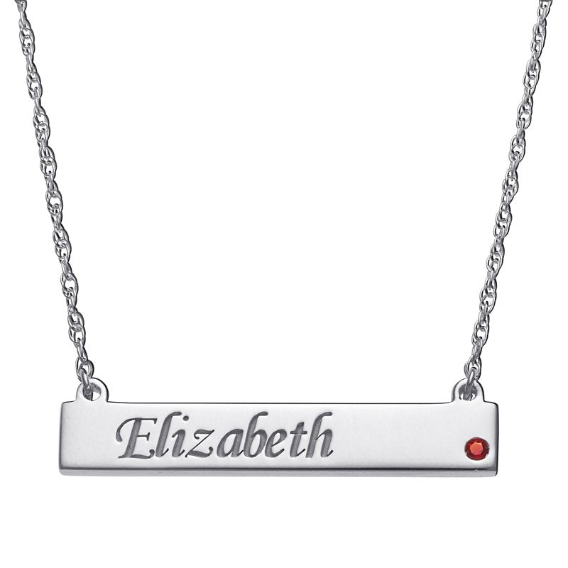 Personalized Women's Sterling Silver or Gold Name and Birthstone Bar Necklace