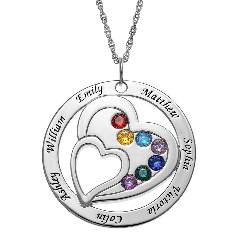 Personalized Family Name Necklace with Birthstones - Sterling Silver or Gold
