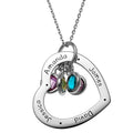 Personalized Heart Necklace with Family Names and Birthstones - Silver or Gold