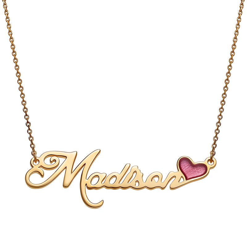 Personalized Name Necklace with Pink Enamel Heart - Sterling Silver or Gold Over Sterling