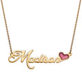 Personalized Name Necklace with Pink Enamel Heart - Sterling Silver or Gold Over Sterling