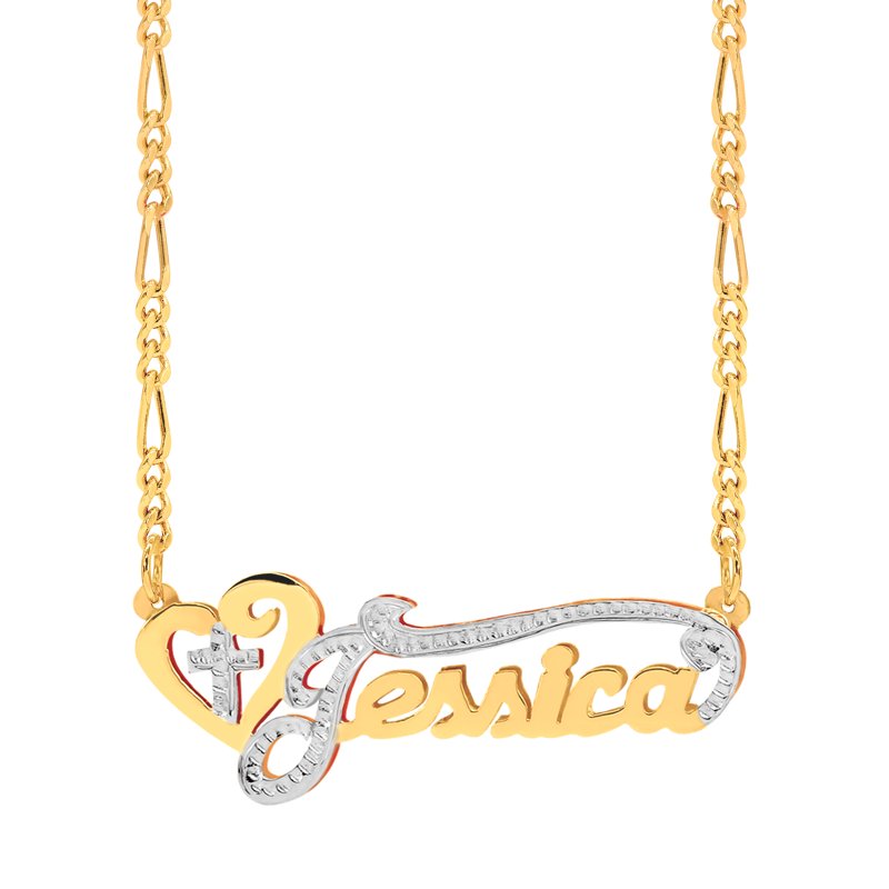 Personalized Religious Name Necklace with Heart and Cross - Customizable Pendant Jewelry