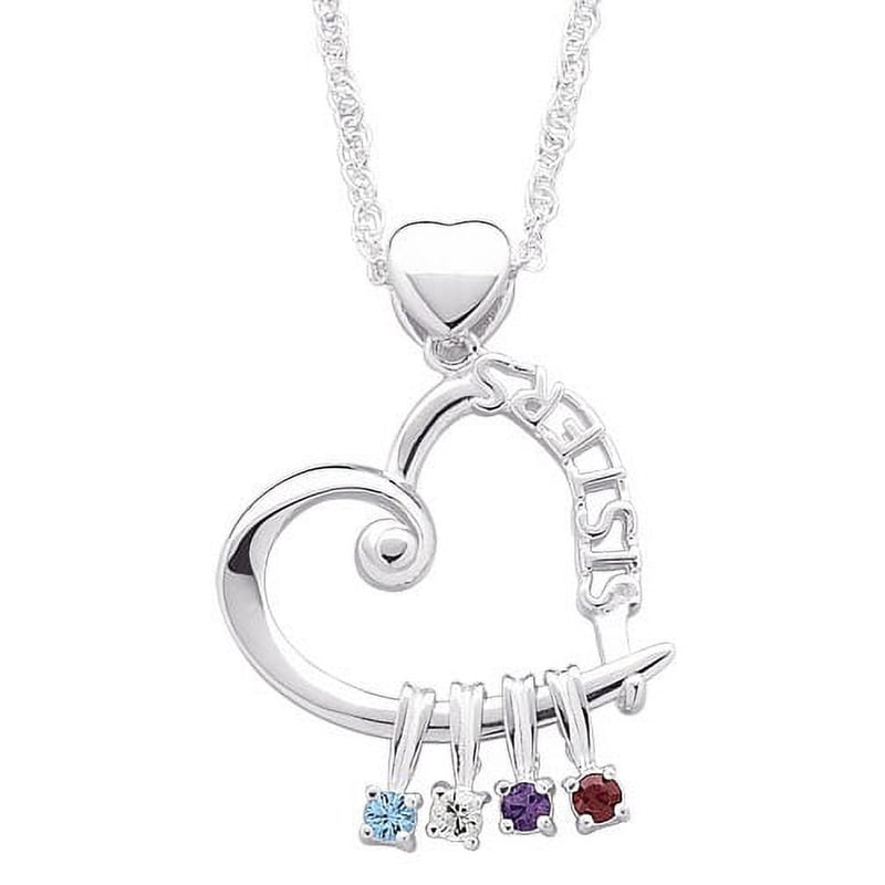 Personalized Sisters Birthstone Pendant Necklace with 20-inch Chain
