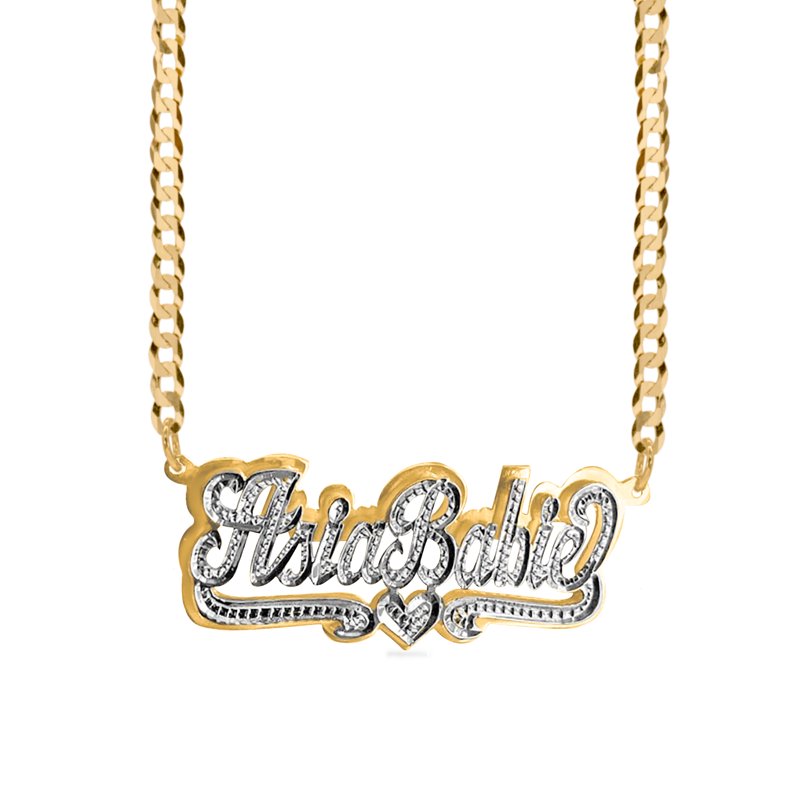 Personalized Script Name Necklace with Heart & Tail - Gold or Silver Plated Jewelry
