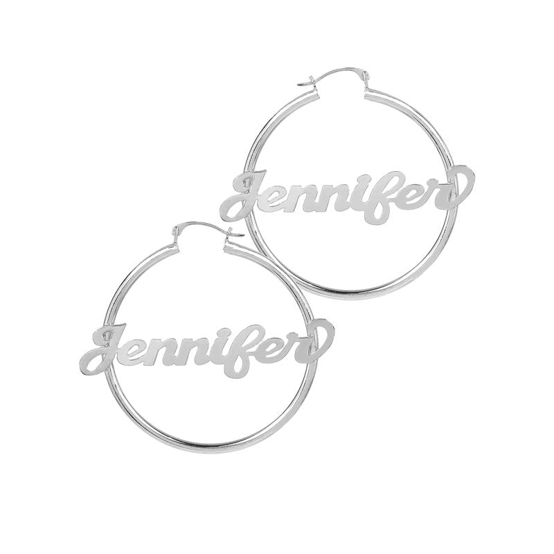 Personalized Script Name Hoop Earrings - Sterling Silver or Gold