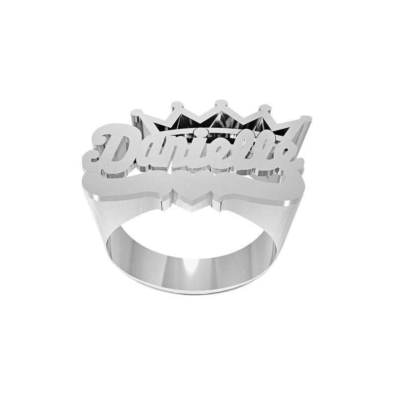 Personalized Script Name Ring with Crown Silver - Custom Adult Jewelry