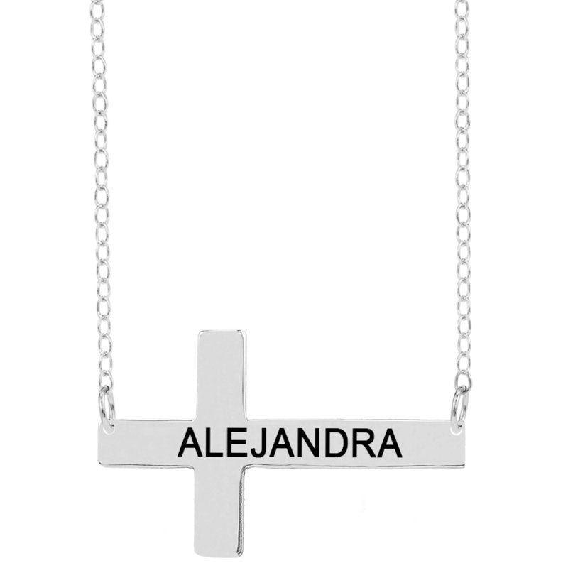 Personalized Sterling Silver Cross Necklace with Custom Inscription - 18" Chain