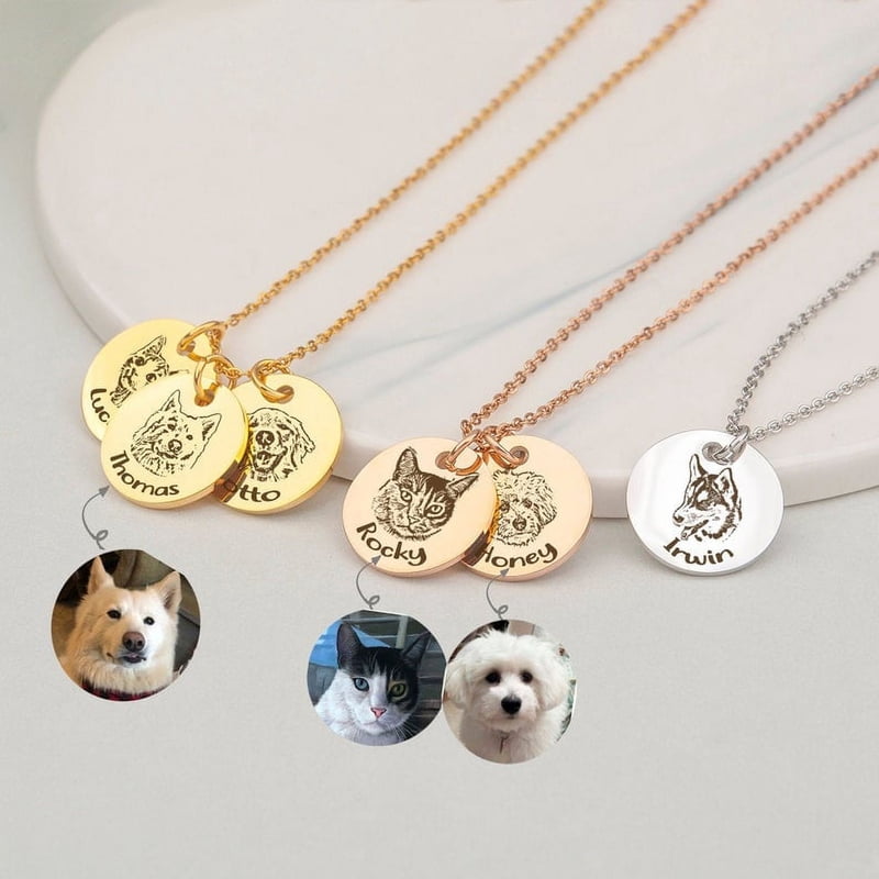 Personalized Pet Photo Necklace - Silver, Gold, Rose Gold | Engraved Dog & Cat Pendant Gift