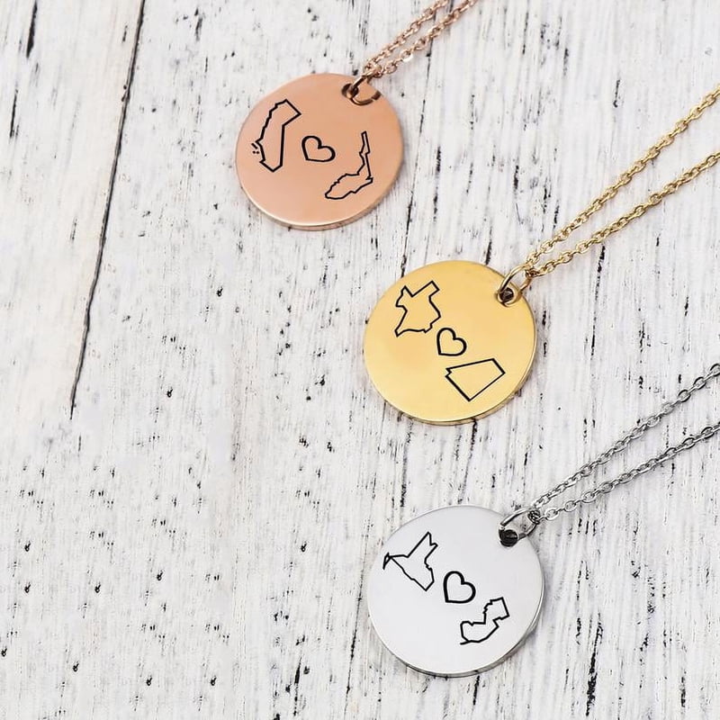 Personalized Long Distance Necklace - Friendship Jewelry Gift - Silver, Gold, Rose Gold