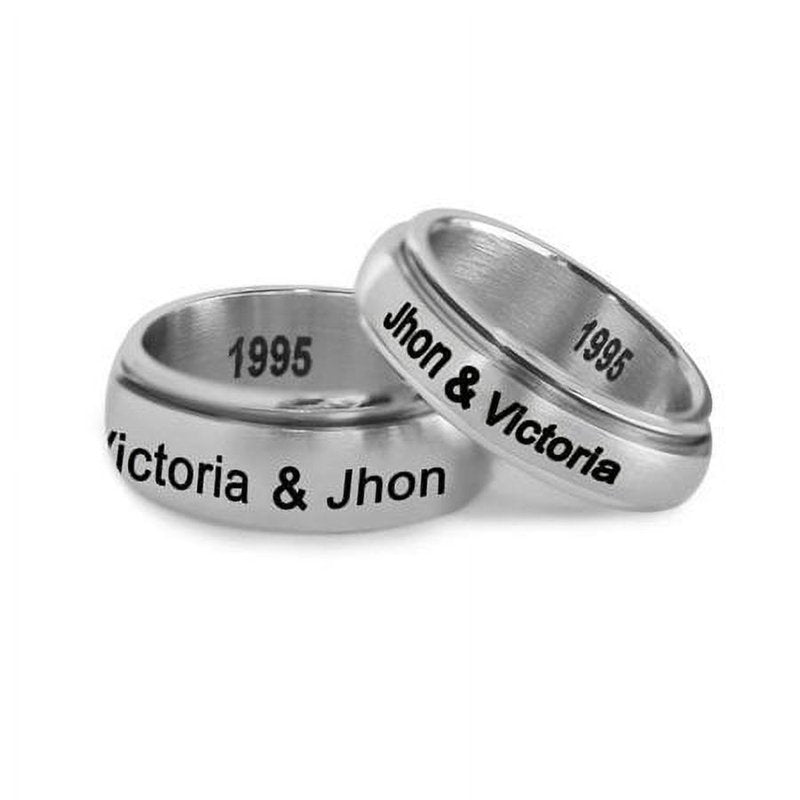 Personalized Stainless Steel Couples Spinner Ring - Engraved Promise Band for Him