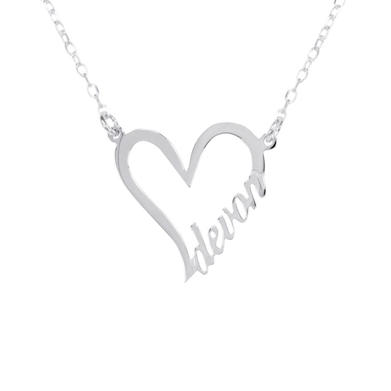 Personalized Sterling Silver Heart Name Necklace - Custom Up to 8 Letters Gift