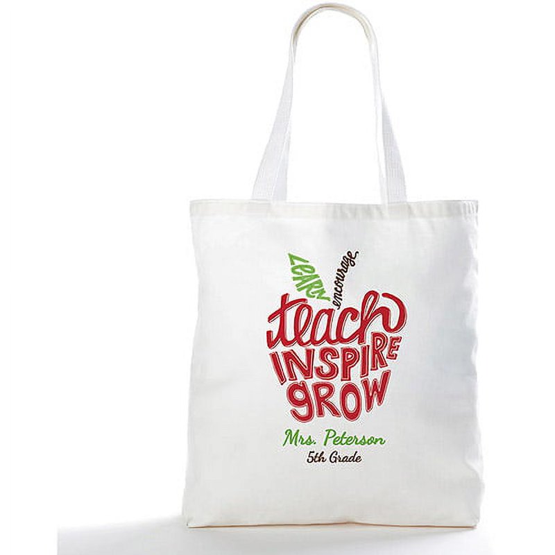 Personalized Teacher Tote Bag - Inspire, Grow, Teach Canvas Bag