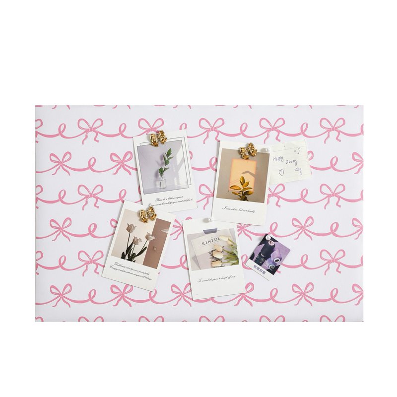 Decorative Bulletin Board 24x16 with Pink Ribbon Print and Pearl Push Pins