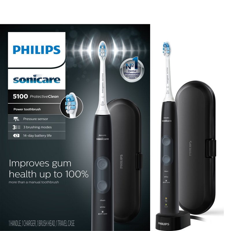 Electric Toothbrush with Pressure Sensor and 3 Modes - Rechargeable, Black