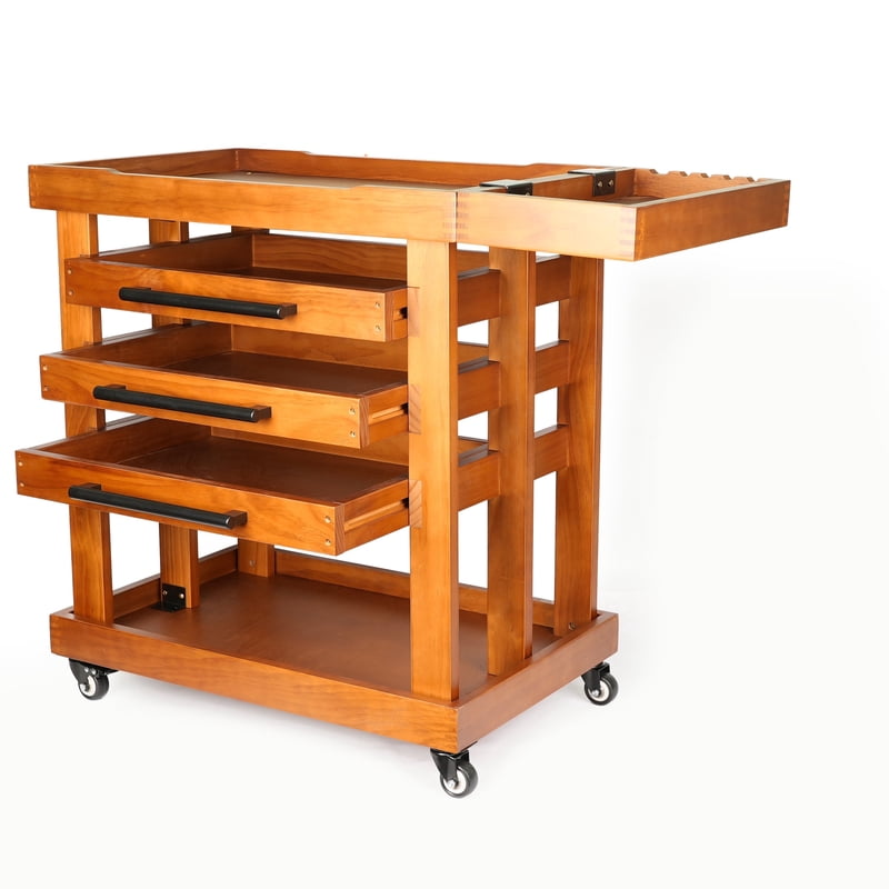 Phoenix 5-Tier Pine Artist Rolling Storage Cart - Light Walnut Finish