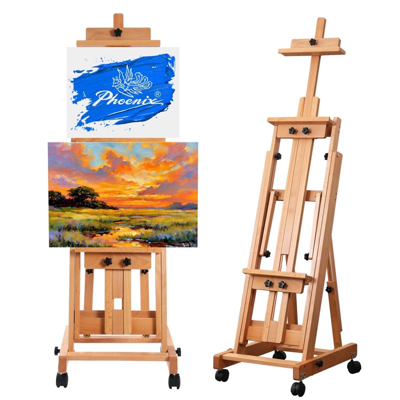 Professional Studio Art Easel with Adjustable Height and Wheels - Beechwood