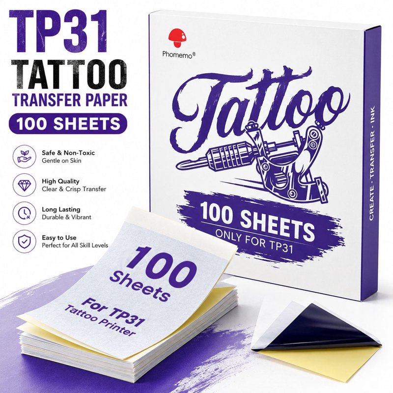 Tattoo Transfer Paper Pack for TP31 Printer - 100 Sheets, 3.15 x 5.24 Inches
