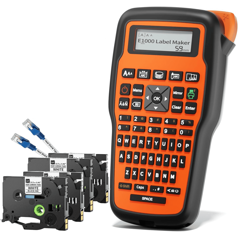 Industrial Label Maker with QWERTY Keyboard & 4 Tape Rolls - Fast Durable Label Printing