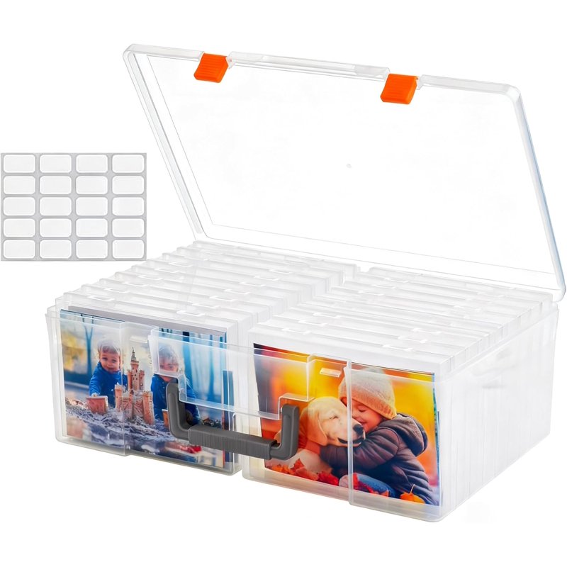 Large Photo Storage Box 5x7 with 18 Clear Acid-Free Organizer Cases