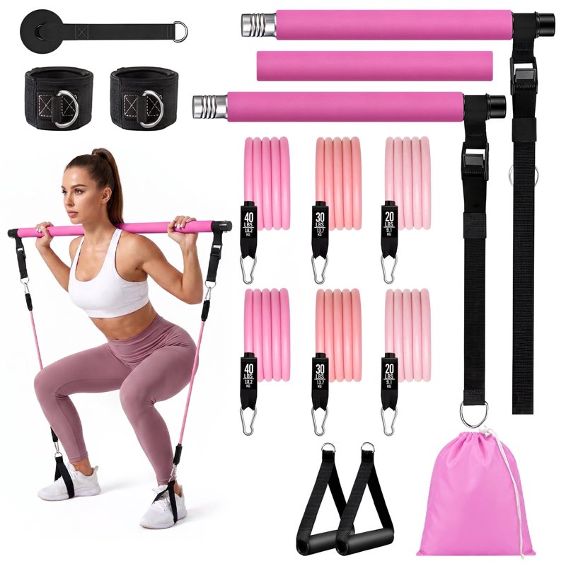 Adjustable Pilates Bar Kit with Resistance Bands for Full-Body Workout