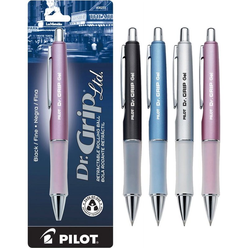 Refillable Gel Rollerball Pens - Fine 0.7mm Point, Black Ink, Assorted Colors, Pack of 5