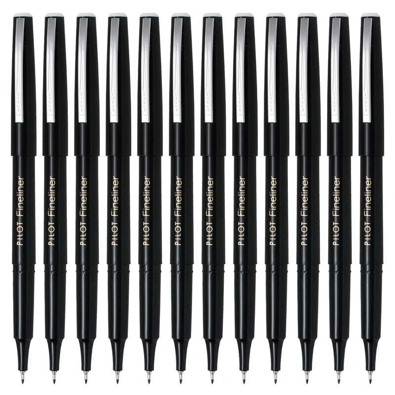 Pilot Fineliner Pens 1.2mm Tip - Black, Pack of 12