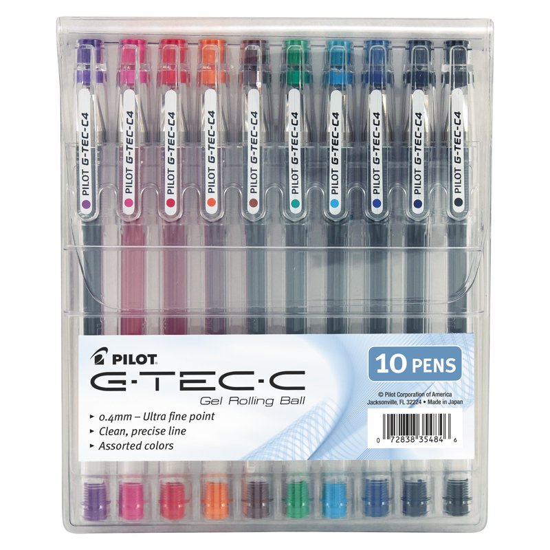 Pilot G-TEC-C Ultra Gel Ink Stick Pens - Assorted Fine Point 0.4mm, 10 Pack