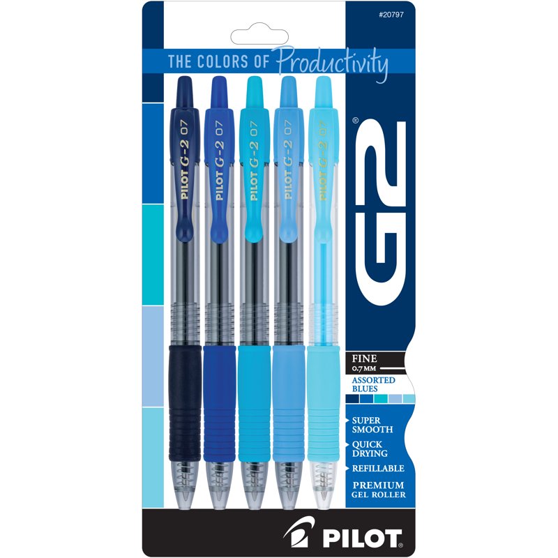 Pilot G2 Blue Premium Gel Pens, Fine Point – 5 Count (Variation: Blue)