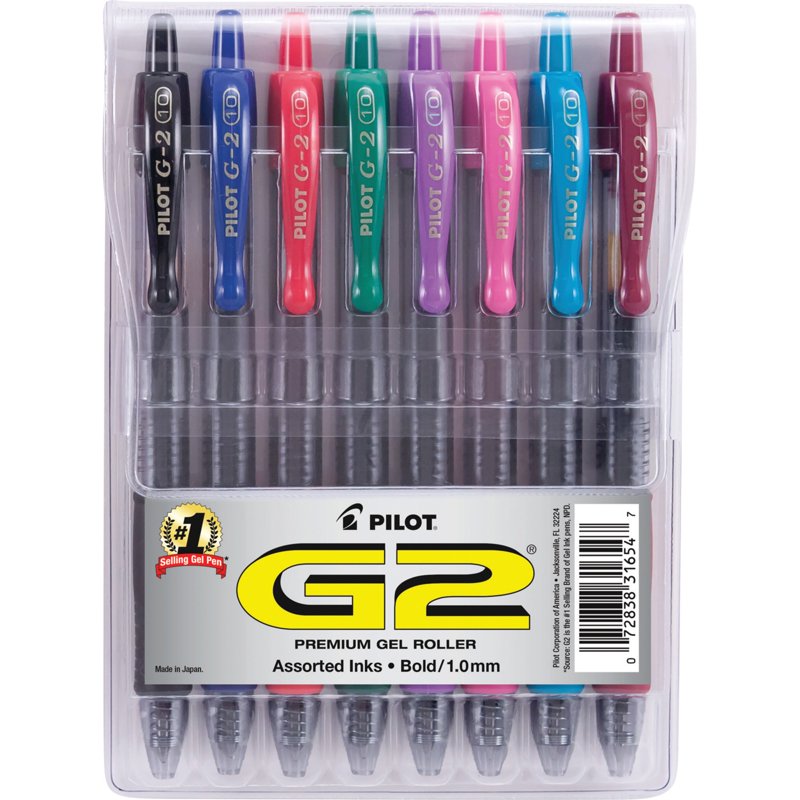 Gel Pens, Pilot G2 Premium Retractable, Bold 1.0 mm, 8 Pack Assorted Ink