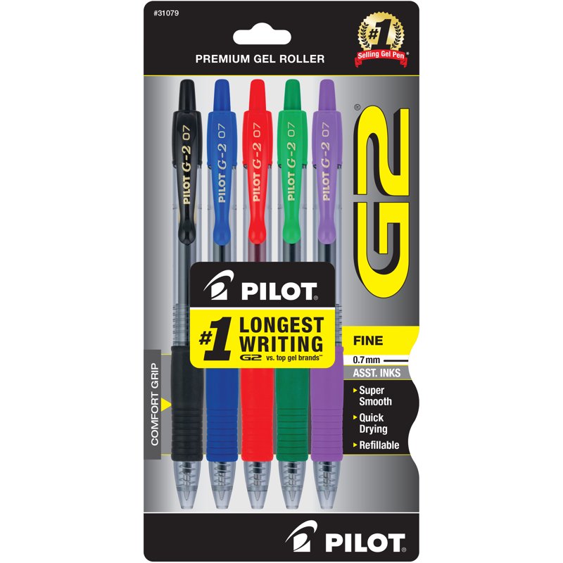 Gel Pen Set - Fine Point Retractable Gel Ink Pens in Assorted Colors, 5 Pack