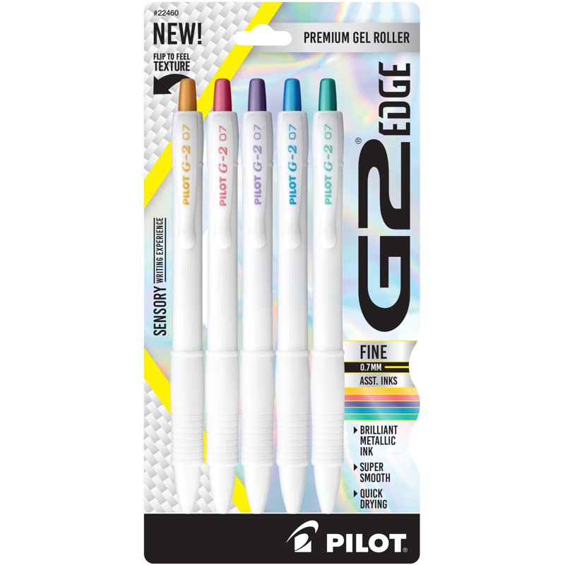 Gel Pen Set - 5 Count 0.7mm Assorted White Metallic Ink, Retractable