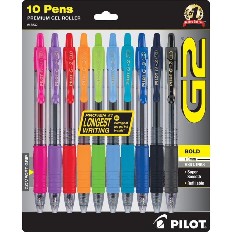 Gel Pen Set - 10 Assorted Bold Tip Gel Ink Pens for Office & School