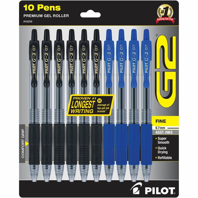 Gel Pen Set - Fine Point Black and Blue Ink, 10 Pack