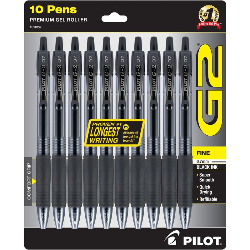 Retractable Gel Ink Pens - Fine Point, Black, Assorted Colors, 10 Pack