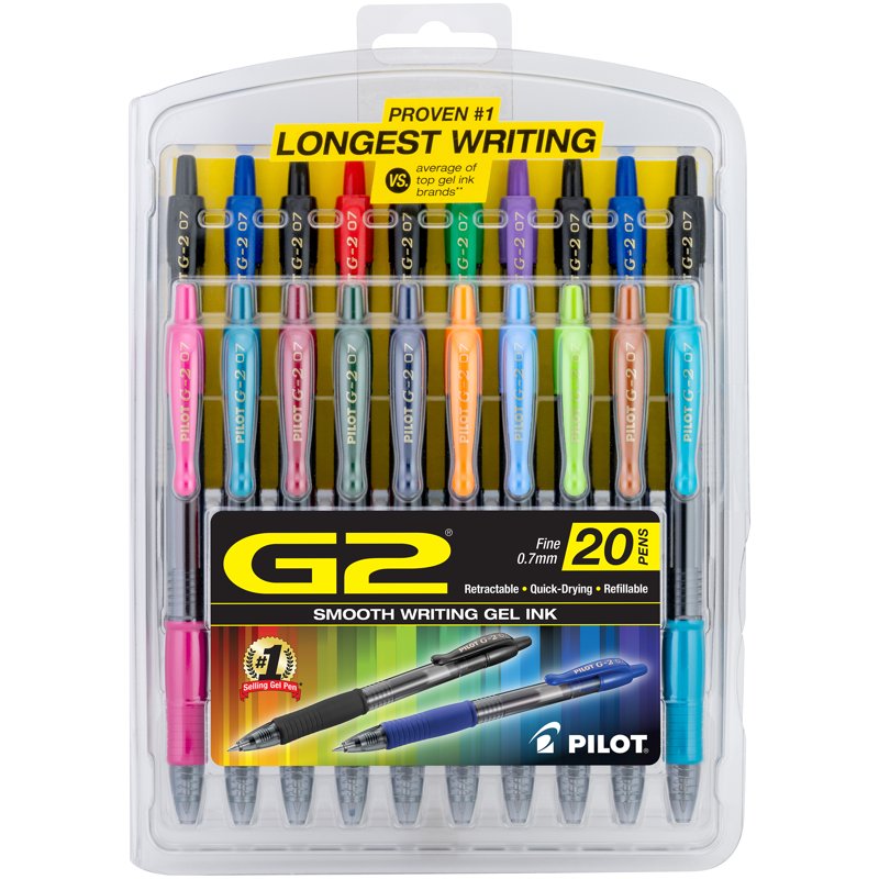 Retractable Gel Pen Set - Fine Point 0.7mm Assorted Ink, 20 Pack