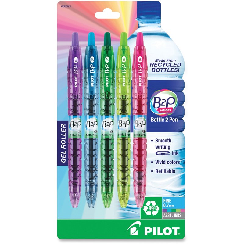 Pilot Bottle to Pen (B2P) Recycled Gel Pens - Fine Point, Assorted Colors, 5 Pack