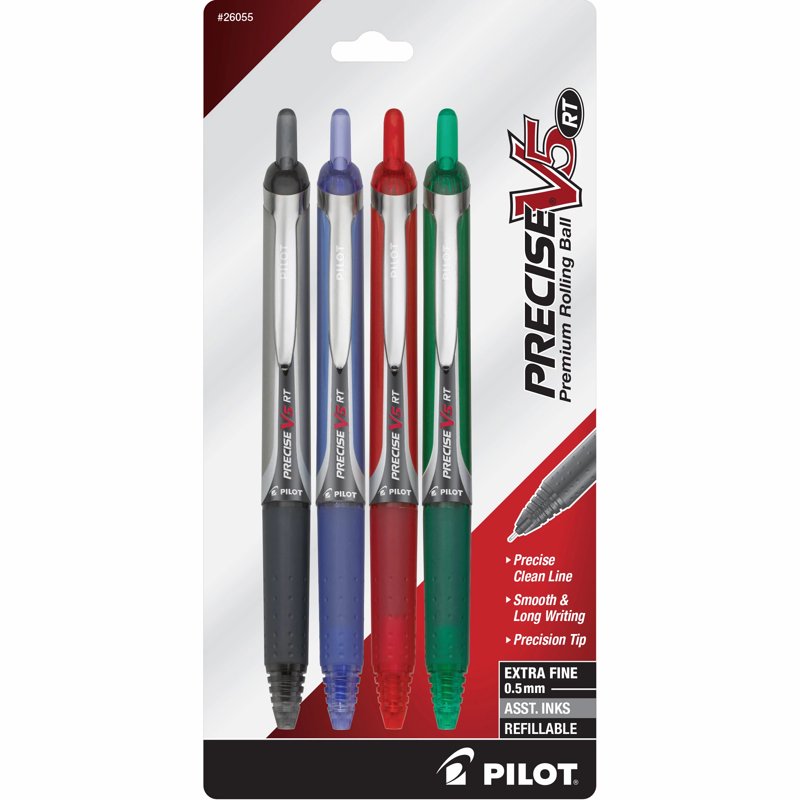 Pilot Precise V5 RT Extra Fine Point Pens 0.5mm Assorted Ink 4 Pack