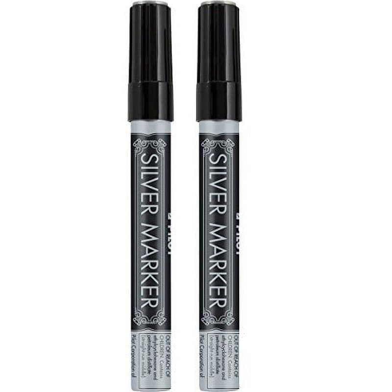 Silver Metallic Markers Set - Medium Point 2 Pack for Crafts & Surface Marking