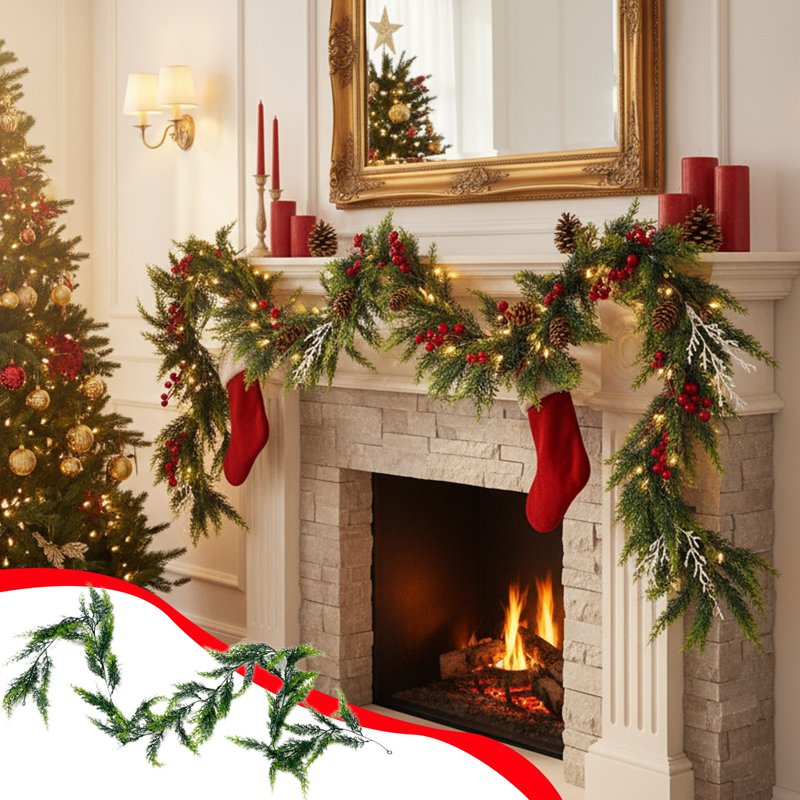 Artificial Pine Garland for Holiday Decor, 70.9 Inch Greenery Swag for Christmas and Winter Seasonal Decorations