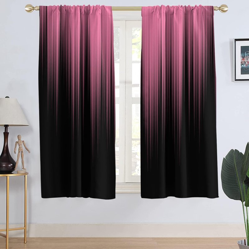 Pink and Black Window Curtains for Girls and Women - Thermal Blackout Drapes for Living Room and Bedroom, 42x63 Inches, 1 Pair