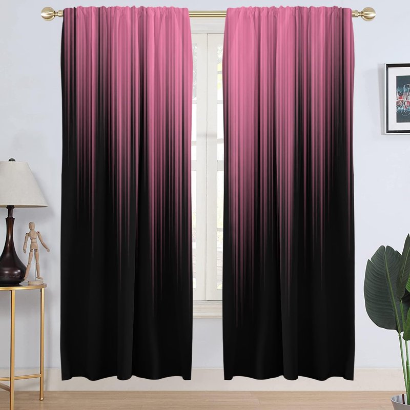 Pink and Black Ombre Window Curtain Set - Modern Abstract Girly Gothic Drapes, 52x84 Inches, 1 Pair