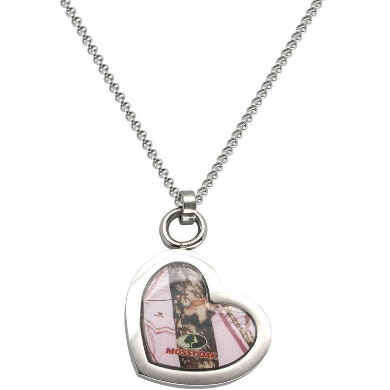 Pink Camo Heart Necklace - Mossy Oak Camouflage Jewelry Gift